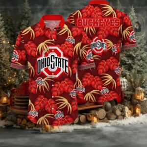 Ohio State Buckeyes NCAA Flower Button Up Hawaiian Shirt 3D Shirt