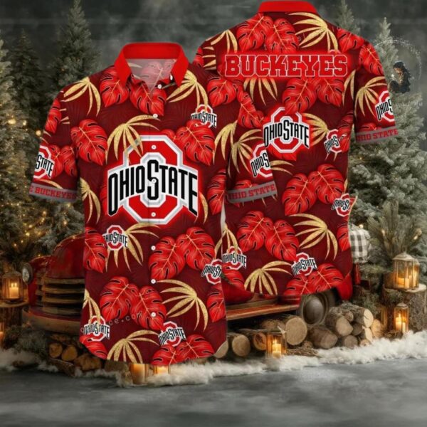 Ohio State Buckeyes NCAA Flower Button Up Hawaiian Shirt 3D Shirt