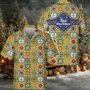 Pabst Blue Ribbon Azulejo Inspired Hawaiian Shirt