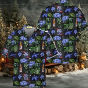 Pabst Blue Ribbon Tropical Hibiscus Flower Hawaiian Shirt