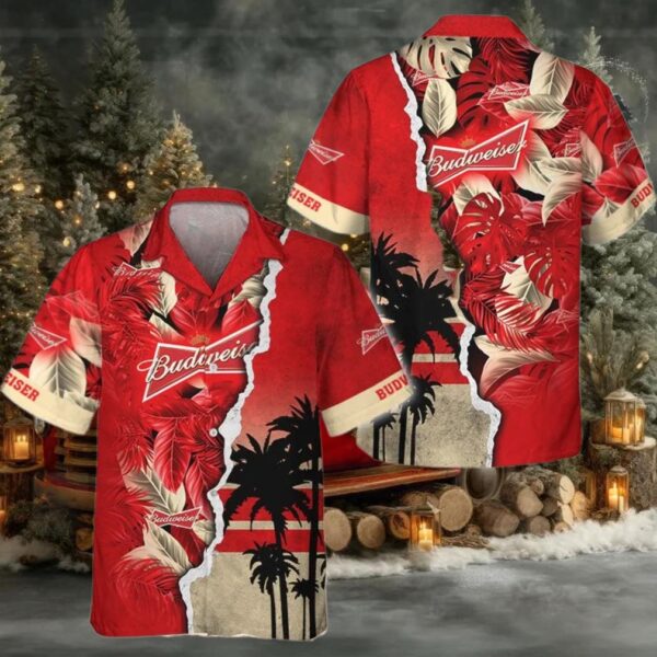 Tropical Torn Paper Budweiser Hawaiian Shirt