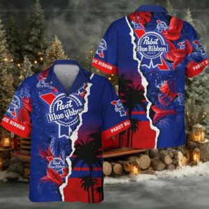 Tropical Torn Paper Pabst Blue Ribbon Hawaiian Shirt