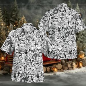 Pikachu Pokemon Black White Hawaiian Shirt