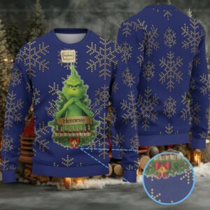Royal Blue Gold Dot Snowflake Hennessy Ugly Christmas Sweater