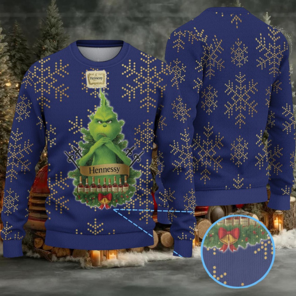 Royal Blue Gold Dot Snowflake Hennessy Ugly Christmas Sweater Royal Blue Gold Dot Snowflake Hennessy Ugly Christmas Sweater