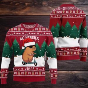 2025 Christmas No Worries Vibes Capybara Ugly Christmas Sweater