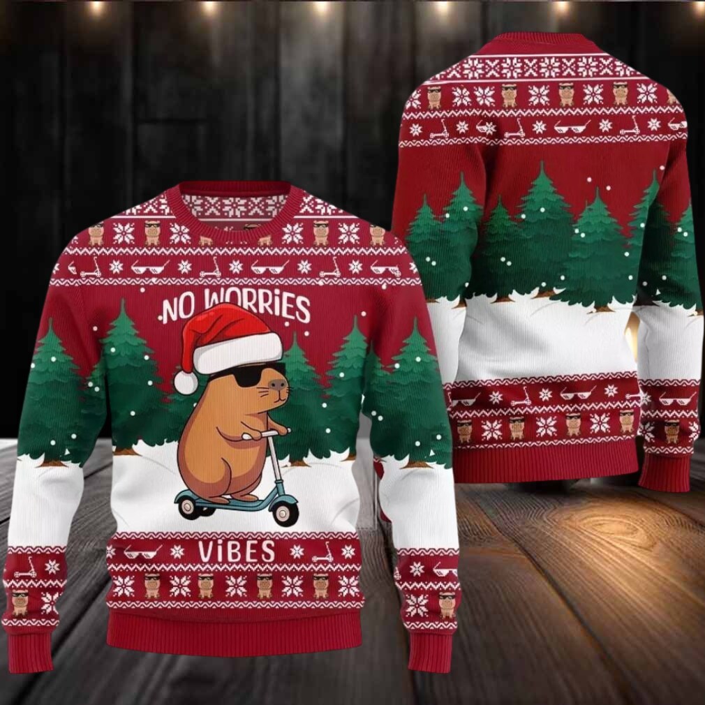 2025 Christmas No Worries Vibes Capybara Ugly Christmas Sweater 2025 Christmas No Worries Vibes Capybara Ugly Christmas Sweater