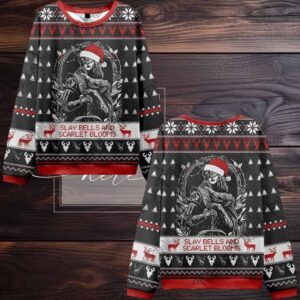 2025 Christmas Slay Bells and Scarlet Blooms Ugly Christmas Sweater