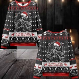 2025 Christmas Slay Bells and Scarlet Blooms Ugly Christmas Sweater
