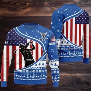 2025 Christmas USA Flag Golf Ugly Christmas Sweater