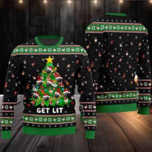 2025 Get Lit Cat Ornament On Christmas Tree Ugly Christmas Sweater