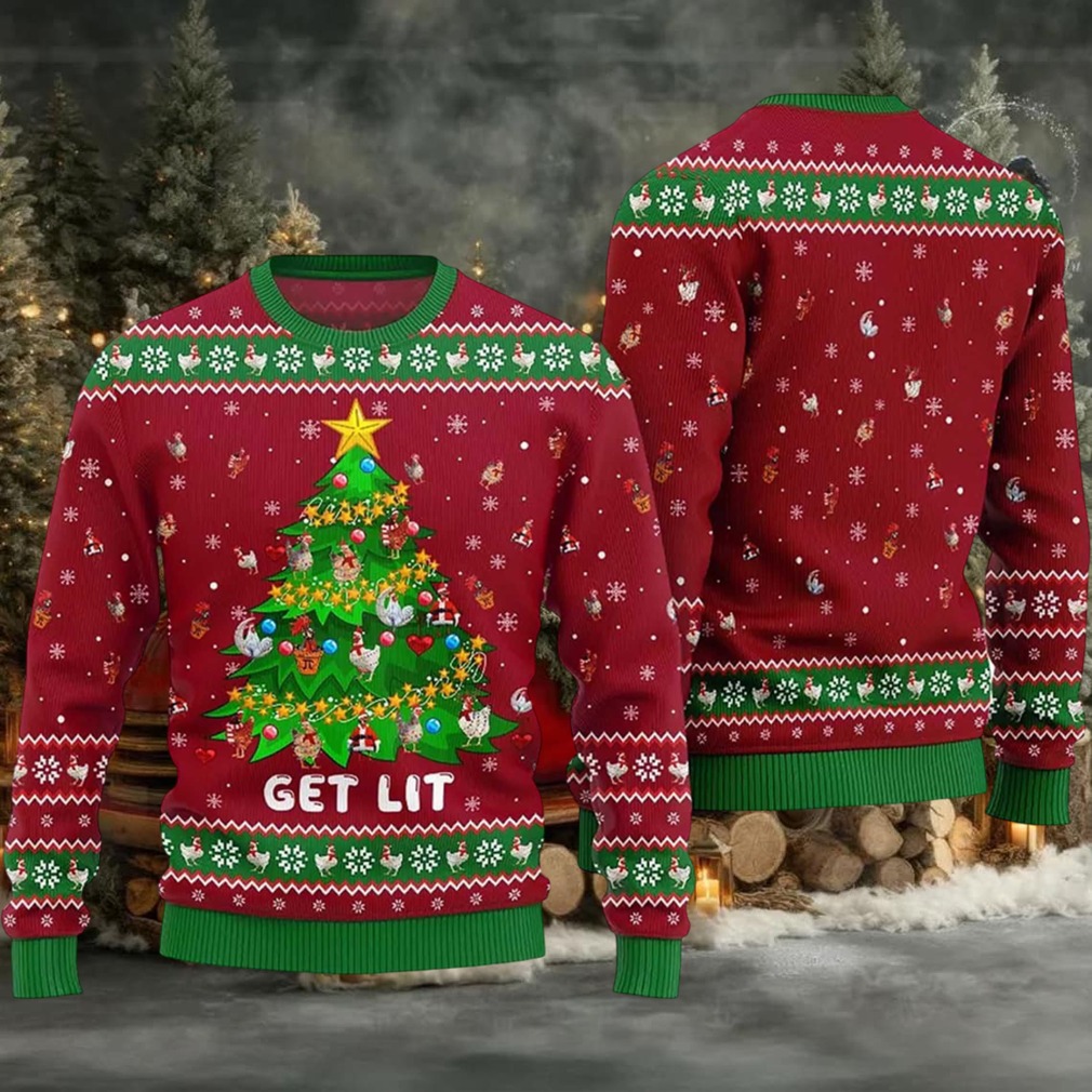 2025 Get Lit Chicken Ornament On Christmas Tree Ugly Christmas Sweater 2025 Get Lit Chicken Ornament On Christmas Tree Ugly Christmas Sweater