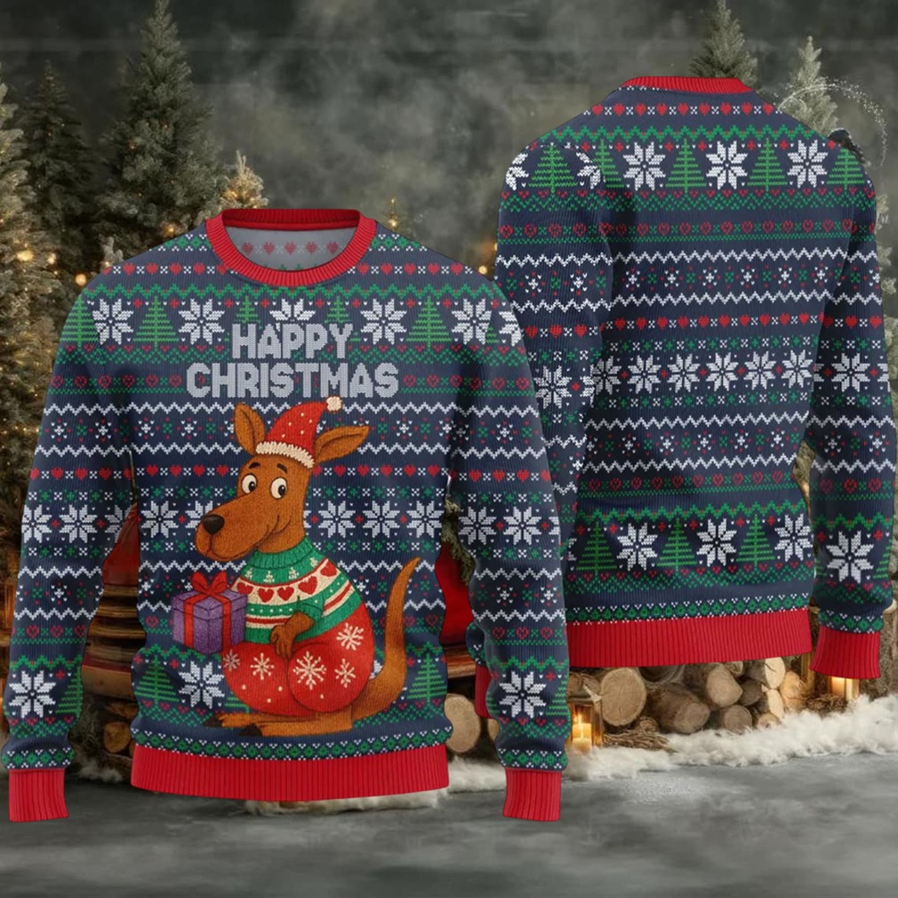 2025 Happy Christmas Kangaroo Ugly Christmas Sweater 2025 Happy Christmas Kangaroo Ugly Christmas Sweater