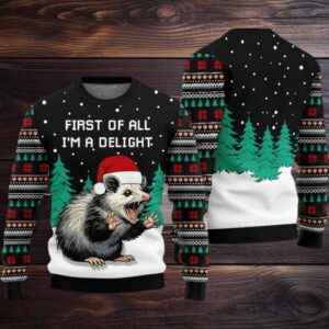 2025 I Am A Delight Opossum Ugly Christmas Sweater
