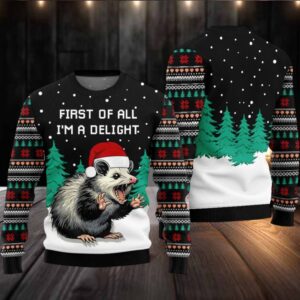 2025 I Am A Delight Opossum Ugly Christmas Sweater