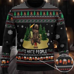 2025 I Hate People Bear Drinking Beer Ugly Christmas Sweater