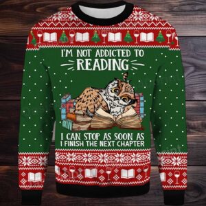 2025 I’m Not Addicted To Reading Owl Ugly Christmas Sweater 2025 I’m Not Addicted To Reading Owl Ugly Christmas Sweater