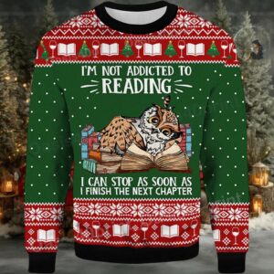 2025 I’m Not Addicted To Reading Owl Ugly Christmas Sweater