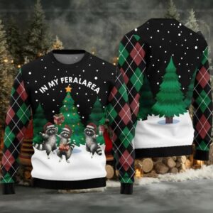 2025 In My FeralArea Raccoon Christmas Ugly Sweater