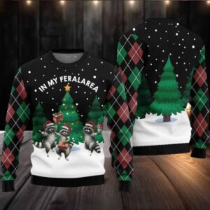 2025 In My FeralArea Raccoon Christmas Ugly Sweater