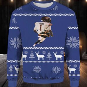 2025 Justin Fields Chicago Bear Down Ugly Christmas Sweater