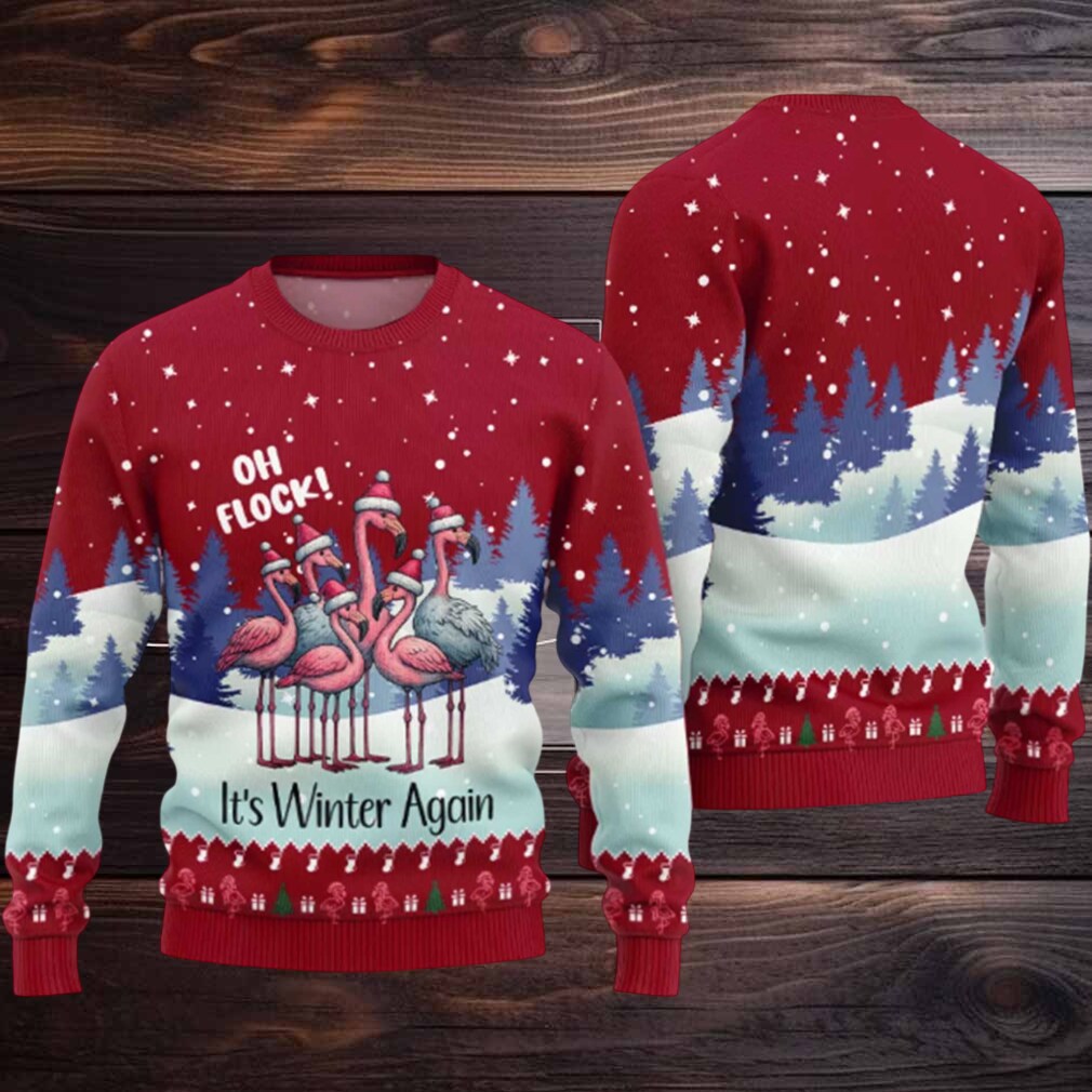 2025 Oh Flock It’s Winter Again Flamingo Ugly Christmas Sweater 2025 Oh Flock It’s Winter Again Flamingo Ugly Christmas Sweater