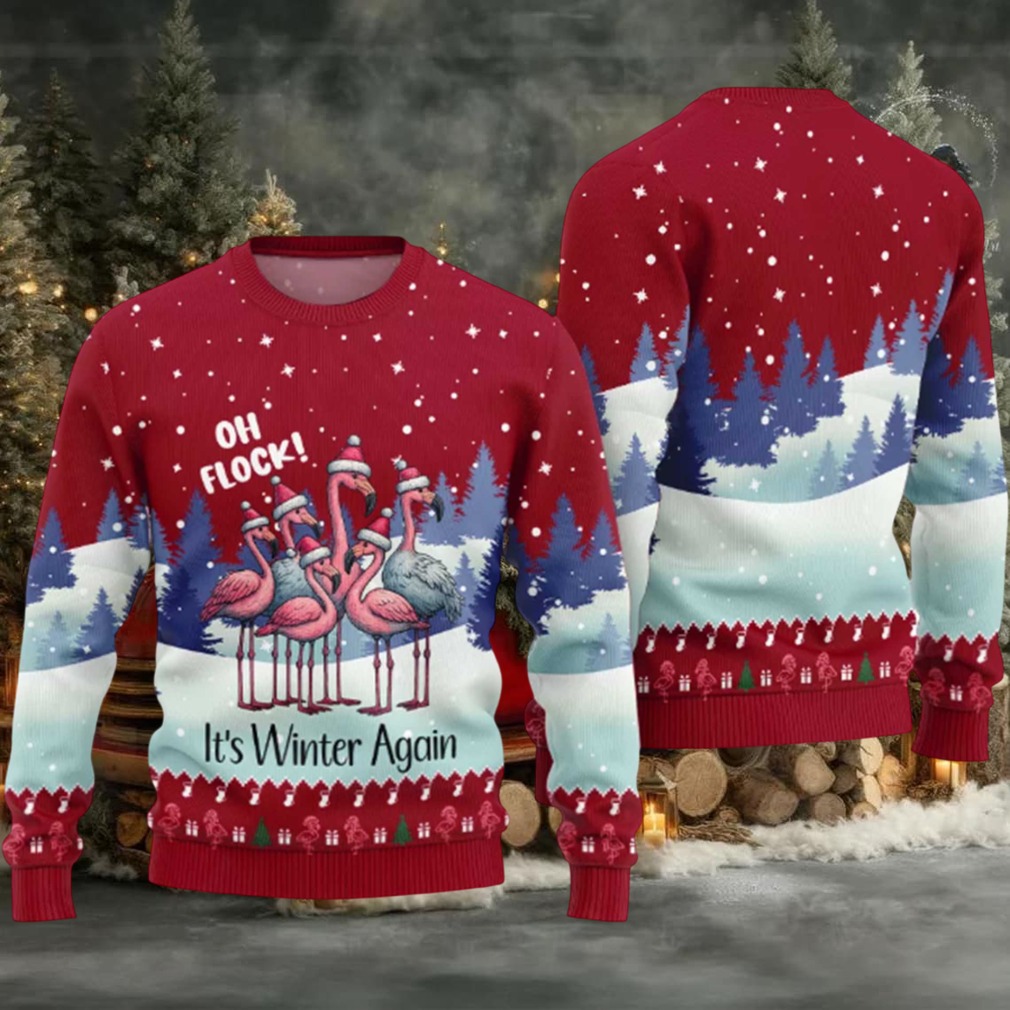 2025 Oh Flock It’s Winter Again Flamingo Ugly Christmas Sweater 2025 Oh Flock It’s Winter Again Flamingo Ugly Christmas Sweater