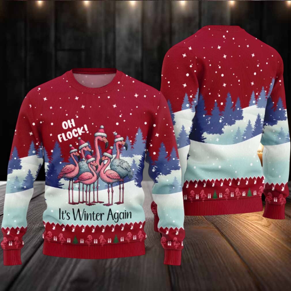 2025 Oh Flock It’s Winter Again Flamingo Ugly Christmas Sweater 2025 Oh Flock It’s Winter Again Flamingo Ugly Christmas Sweater