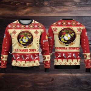 2025 US Marine Corps Veterans Proudly Served Ugly Christmas Sweater 2025 US Marine Corps Veterans Proudly Served Ugly Christmas Sweater