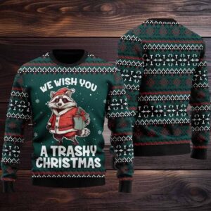 2025 We Wish You A Trashy Christmas Racoon ugly Christmas Sweater 2025 We Wish You A Trashy Christmas Racoon ugly Christmas Sweater