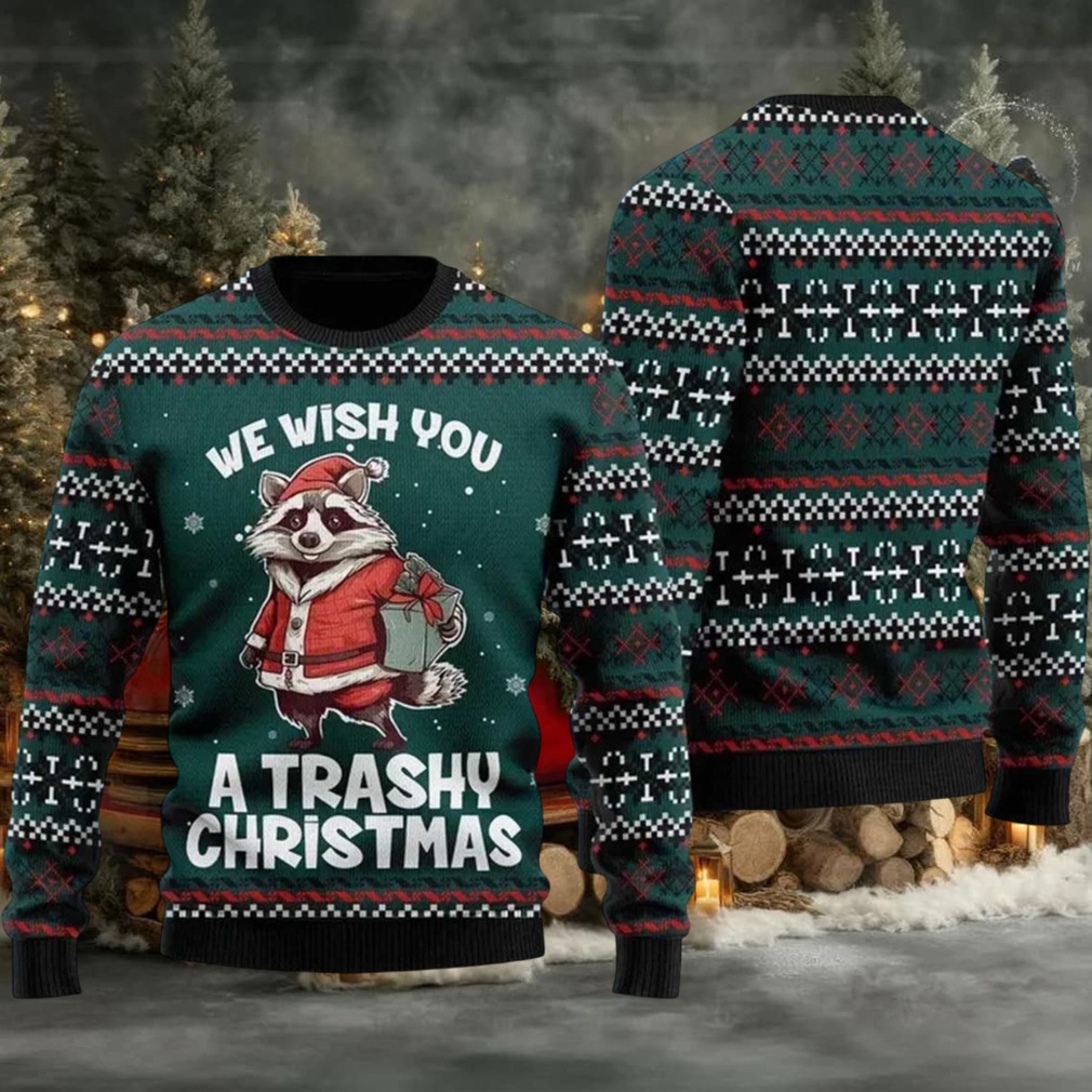 2025 We Wish You A Trashy Christmas Racoon ugly Christmas Sweater 2025 We Wish You A Trashy Christmas Racoon ugly Christmas Sweater