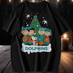 Peanuts Snoopy and Friends Miami Dolphins Christmas Tree T Shirt