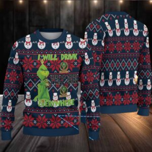 Navy Jagermeister Grinch Drinking Everywhere Christmas Ugly Sweater