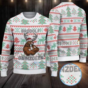 White Coors Banquet “Brodolf Gainzdeer” Christmas Tree Pattern Ugly Sweater