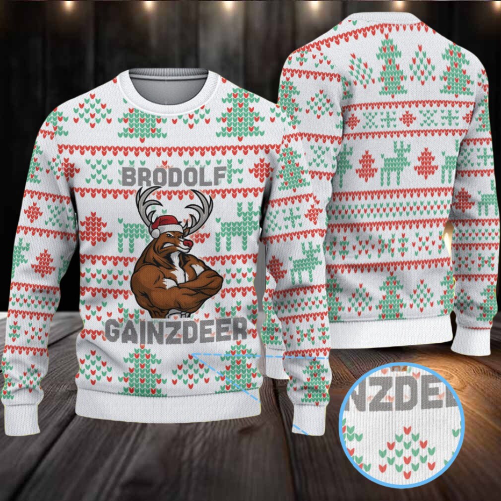 White Coors Banquet “Brodolf Gainzdeer” Christmas Tree Pattern Ugly Sweater White Coors Banquet “Brodolf Gainzdeer” Christmas Tree Pattern Ugly Sweater