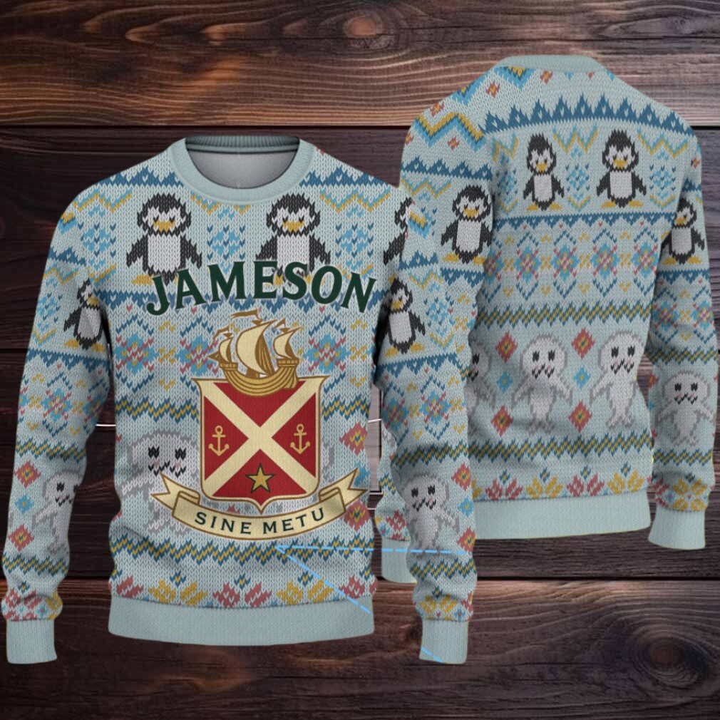 Light Blue Jameson Whiskey Penguin Seal Christmas Ugly Sweater Light Blue Jameson Whiskey Penguin Seal Christmas Ugly Sweater