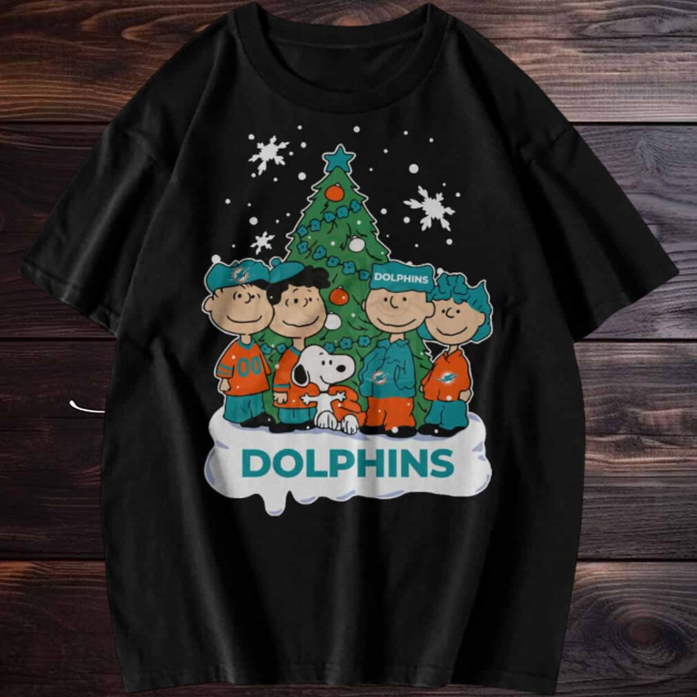 Peanuts Snoopy and Friends Miami Dolphins Christmas Tree T Shirt Peanuts Snoopy and Friends Miami Dolphins Christmas Tree T Shirt