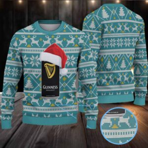 Teal Fair Isle Reindeer & Christmas Tree Guinness Draught Ugly Christmas Sweater