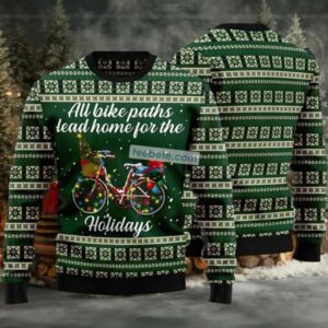 All Bike Paths Lead Home Ugly Christmas Sweater Green Family All Bike Paths Lead Home Ugly Christmas Sweater Green Family