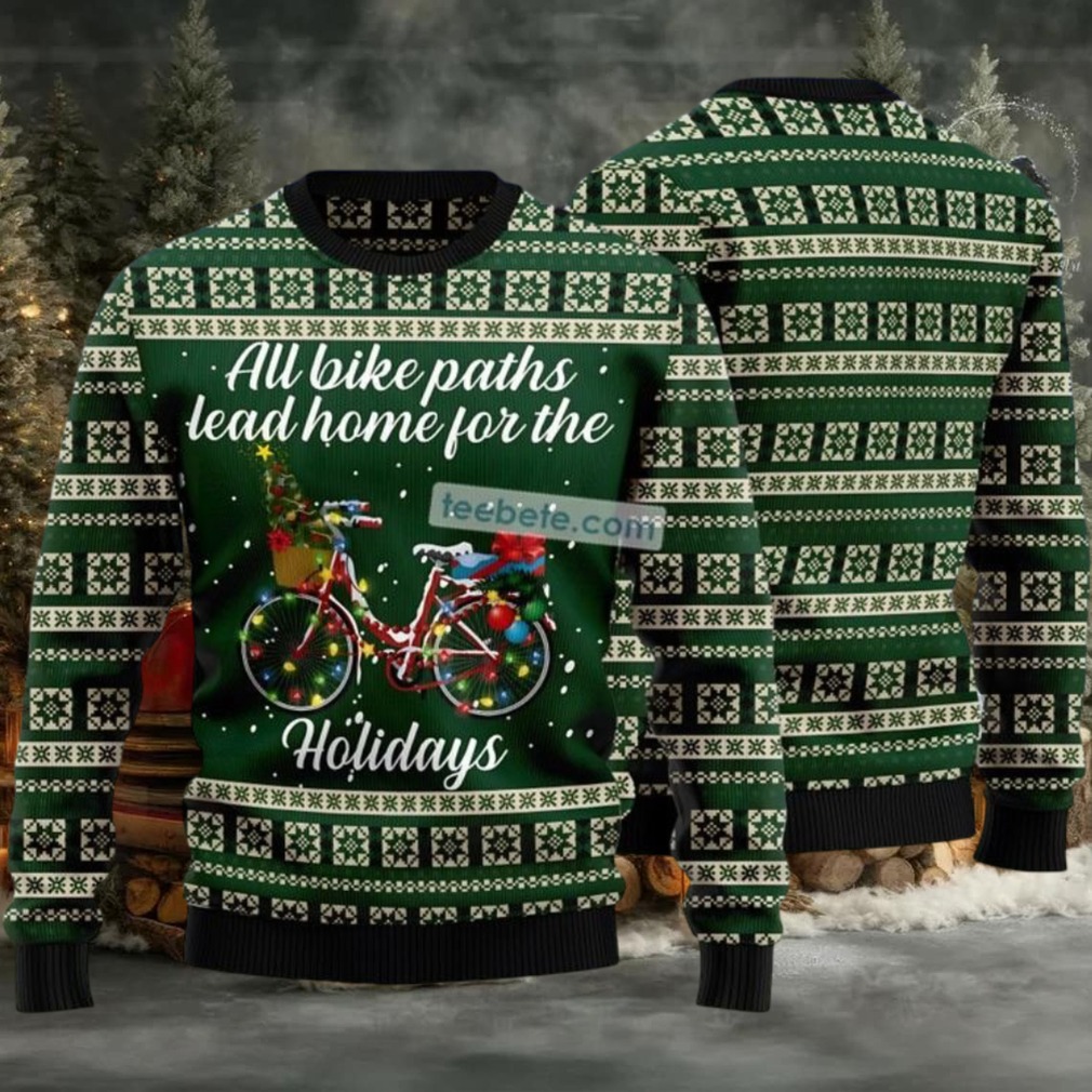 All Bike Paths Lead Home Ugly Christmas Sweater Green Family All Bike Paths Lead Home Ugly Christmas Sweater Green Family