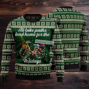 All Bike Paths Lead Home Ugly Christmas Sweater Green Family