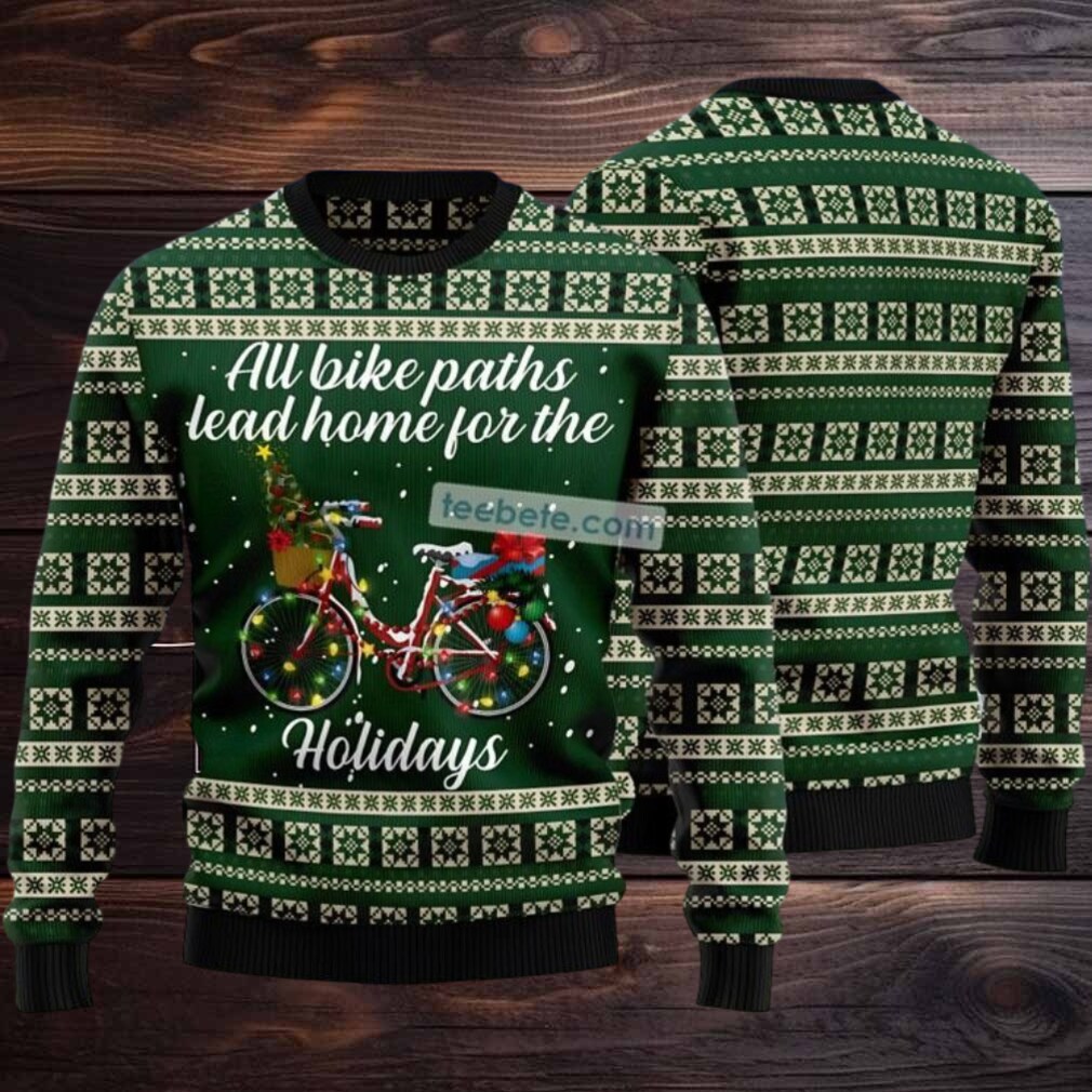 All Bike Paths Lead Home Ugly Christmas Sweater Green Family All Bike Paths Lead Home Ugly Christmas Sweater Green Family