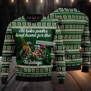 All Bike Paths Lead Home Ugly Christmas Sweater Green Family