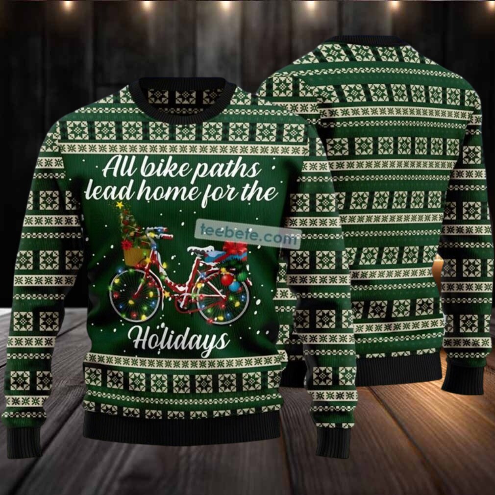 All Bike Paths Lead Home Ugly Christmas Sweater Green Family All Bike Paths Lead Home Ugly Christmas Sweater Green Family