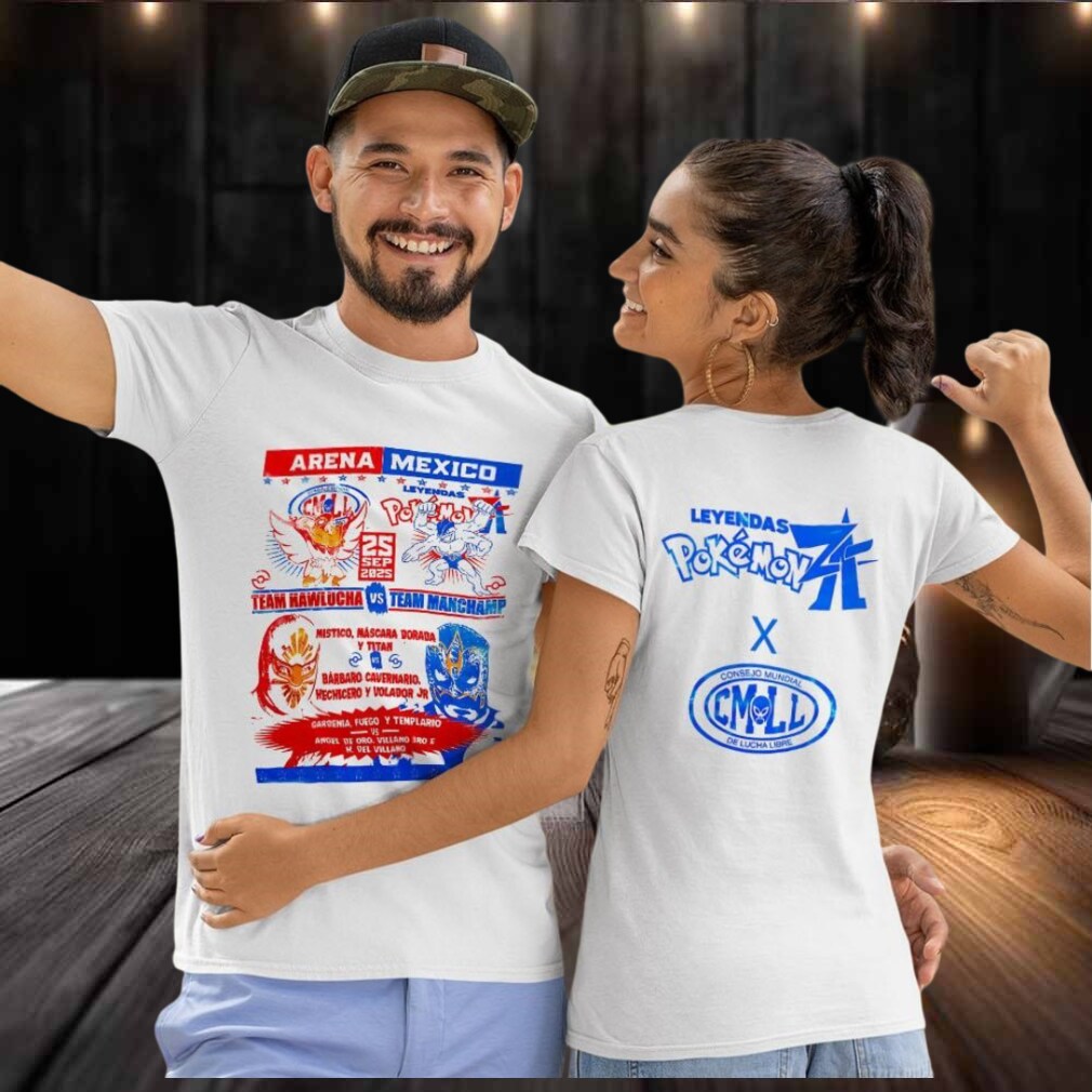 Arena CMLL team hawlucha vs Mexico Pokemon team machamp two sided T shirt Arena CMLL team hawlucha vs Mexico Pokemon team machamp two sided T shirt
