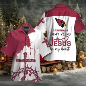 Arizona Cardinals In My Veins Jesus Im My Heart Hawaiian Shirt Arizona Cardinals In My Veins Jesus Im My Heart Hawaiian Shirt
