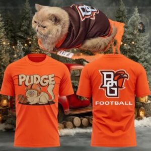 BGSU Bowling Green State University football Pudge the cat 2 sided t shirt