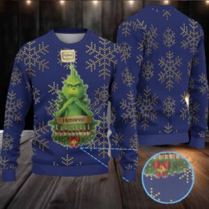 Royal Blue Gold Dot Snowflake Hennessy Ugly Christmas Sweater