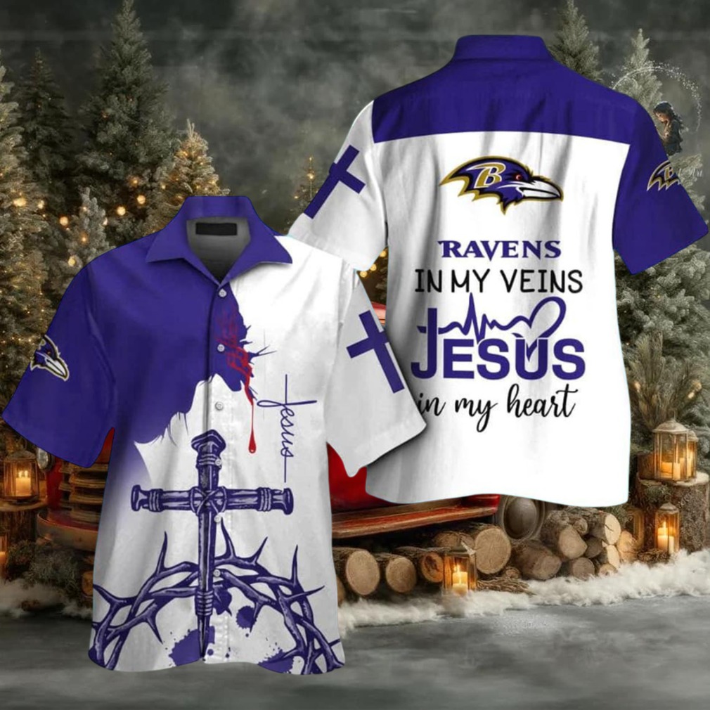 Baltimore Ravens In My Veins Jesus Im My Heart Hawaiian Shirt Baltimore Ravens In My Veins Jesus Im My Heart Hawaiian Shirt