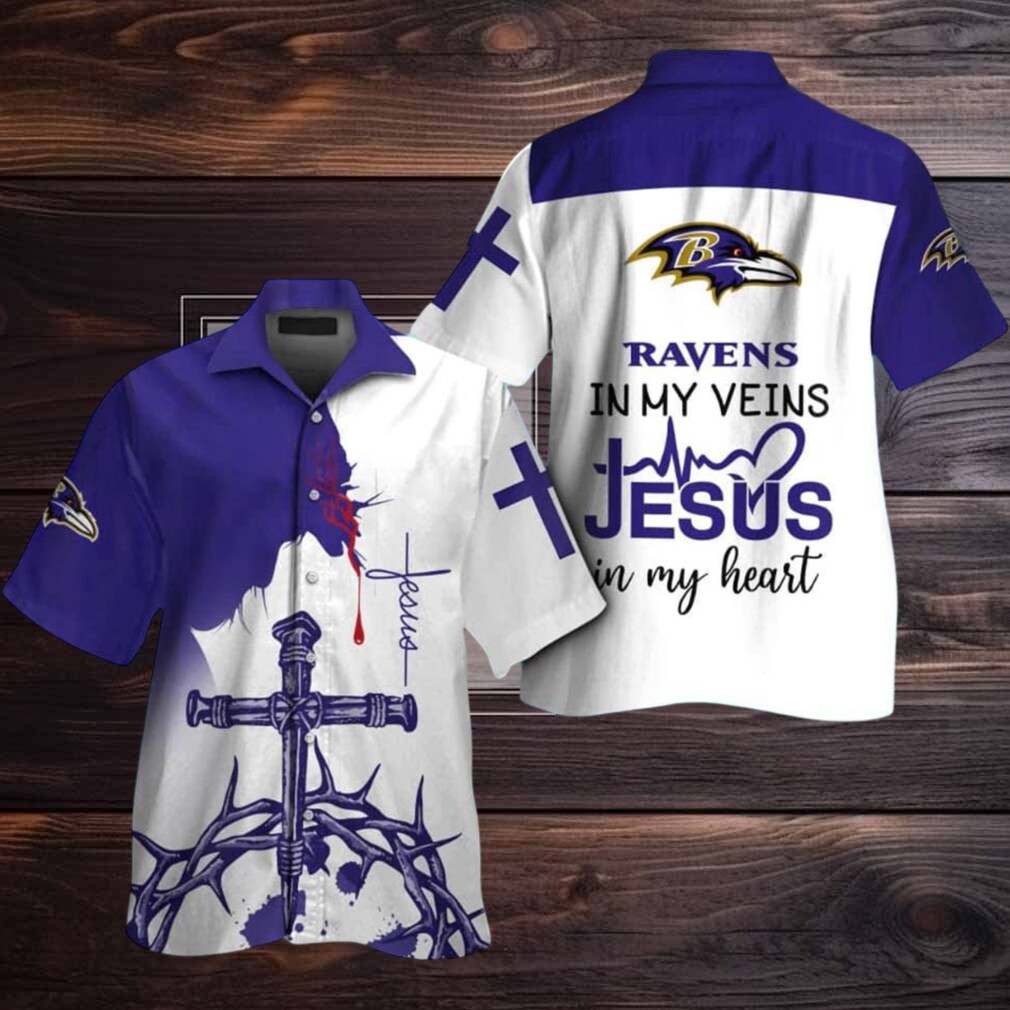 Baltimore Ravens In My Veins Jesus Im My Heart Hawaiian Shirt Baltimore Ravens In My Veins Jesus Im My Heart Hawaiian Shirt